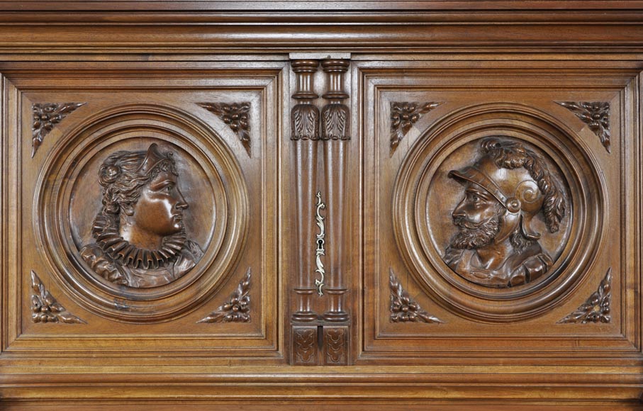 Neo-Renaissance style carved walnut credenza with profiles of costumed characters-2