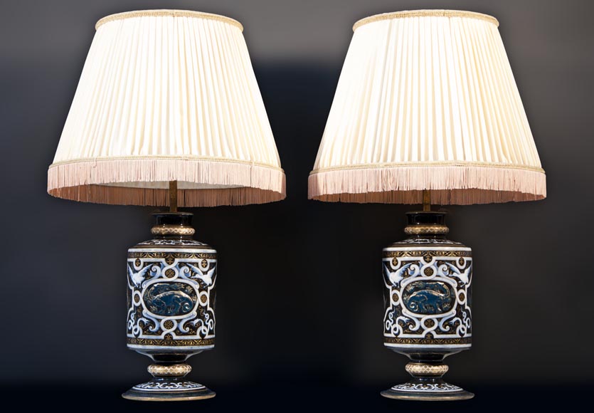 Edouard DAMOUSE - Pair of Neo-Renaissance style lamps dated of 1885-0