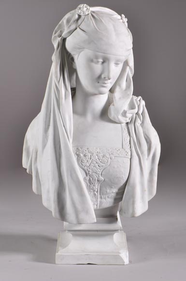 Albert-Ernest Carrier de Belleuse called « CARRIER-BELLEUSE » (1824 - 1887) (after), Bust of a young Lady, Biscuit porcelain-0