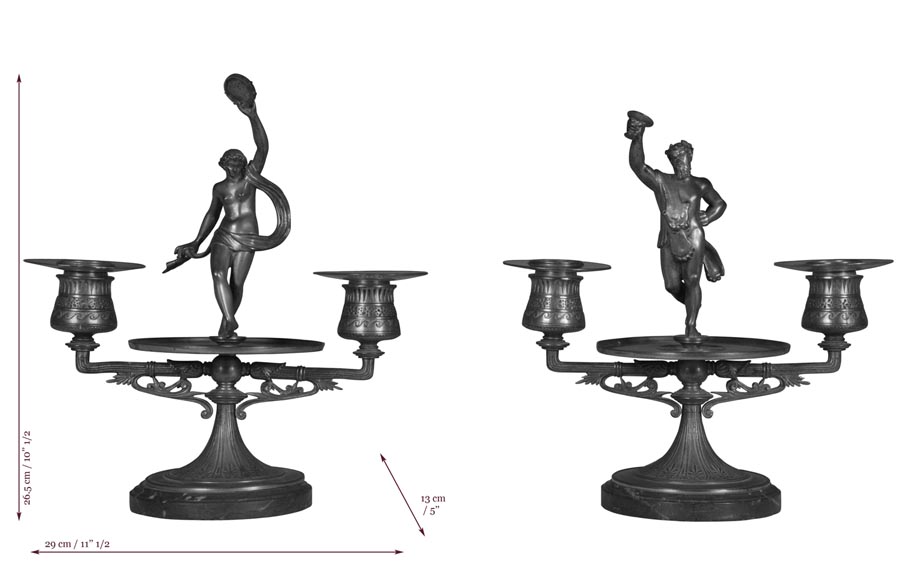 "The Bacchanal", pair of gilded bronze and Red Griotte marble candlesticks-8