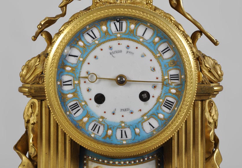 RAINGO FRÈRES (Paris, 1813), Clock with "bleu céleste" porcelain plate, Louis XVI style-1