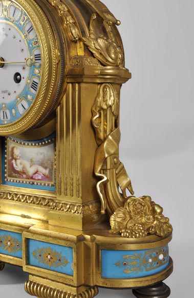 RAINGO FRÈRES (Paris, 1813), Clock with "bleu céleste" porcelain plate, Louis XVI style-3