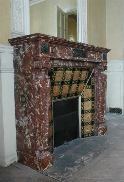 Antique Napoléon III style mantel in Rouge du Nord marble-2