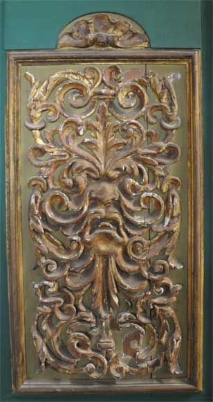 Pair of green doors with a gilded wooden decoration-5