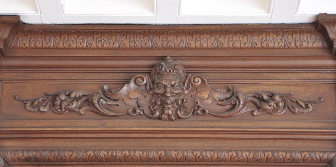 Antique walnut fireplace with Satyr mask-2