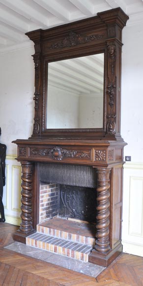 Antique walnut fireplace with Satyr mask-6