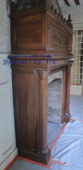 Large antique Neo-Gothic style fireplace made out of walnut wood-8