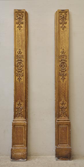 Pair of golden oak pilasters from the 18th century-0