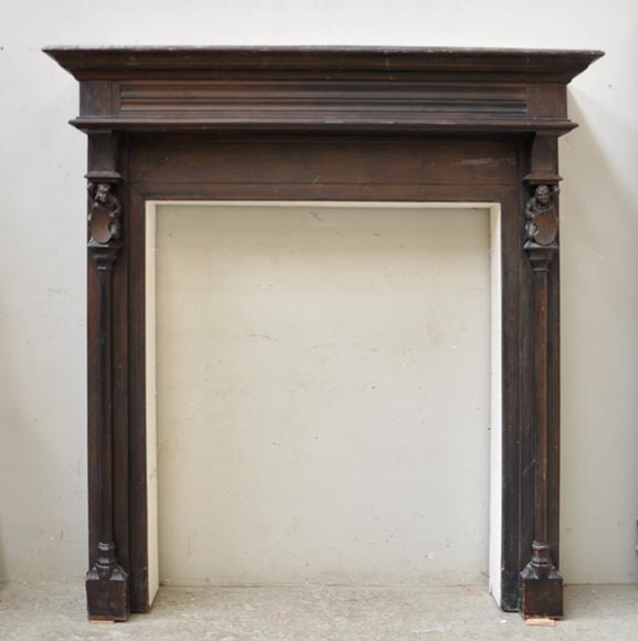 Antique Neo-gothic style wood fireplace with troubadours-0