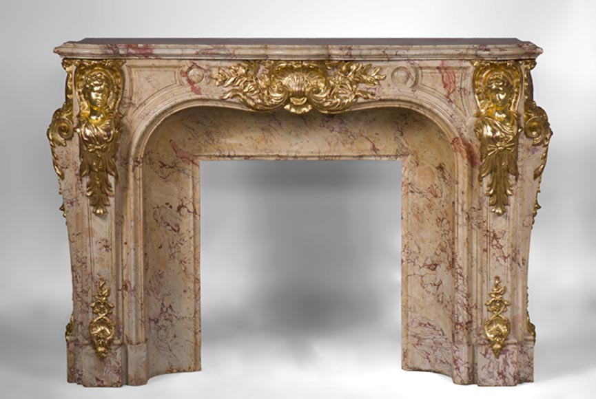 Prestigious antique fireplace in Scagliola as Sarrancolin Fantastico marble made after the fireplace of the Council Room at the Palace of Versailles-0