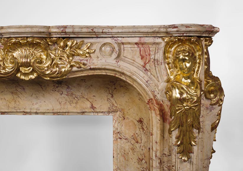 Prestigious antique fireplace in Scagliola as Sarrancolin Fantastico marble made after the fireplace of the Council Room at the Palace of Versailles-10