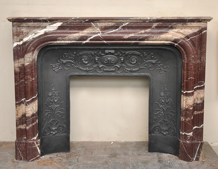 Antique Louis XIV style fireplace in Campan Rubane marble-0