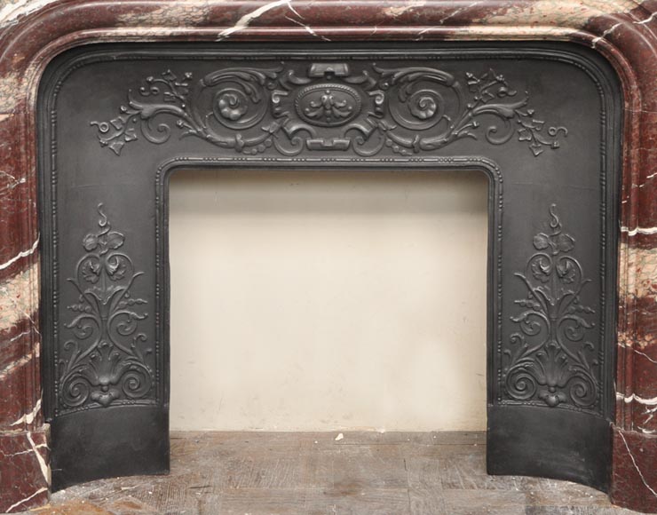 Antique Louis XIV style fireplace in Campan Rubane marble-7