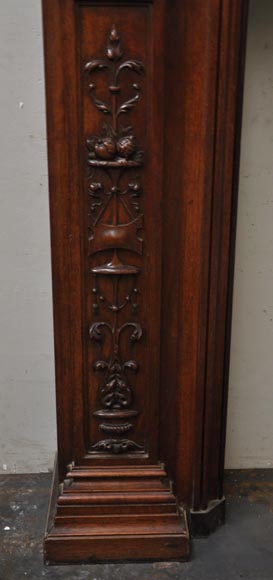 Neo-Renaissance style antique fireplace in carved walnut wood-5