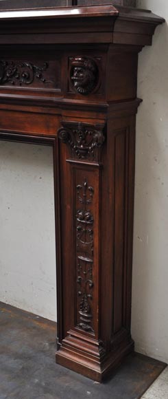 Neo-Renaissance style antique fireplace in carved walnut wood-6