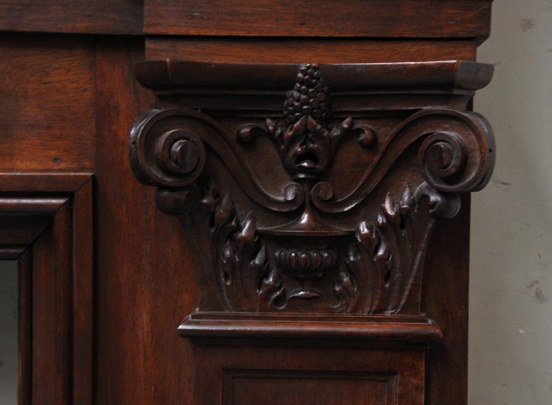 Neo-Renaissance style antique fireplace in carved walnut wood-9