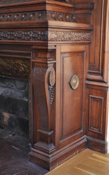 Large antique Napoleon III style fireplace in walnut wood-7