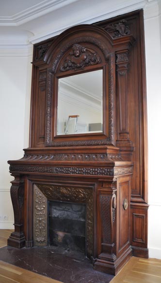 Large antique Napoleon III style fireplace in walnut wood-11