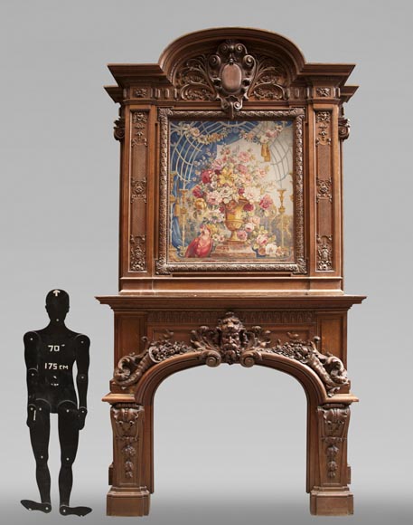 Exceptional antique oak wood fireplace made after the model of the fireplace in the Hercules Salon in Versailles Palace-0