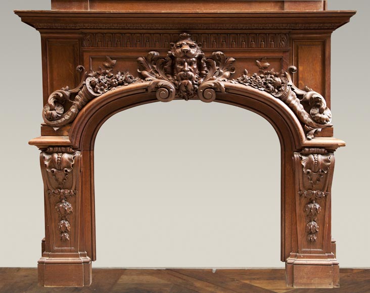 Exceptional antique oak wood fireplace made after the model of the fireplace in the Hercules Salon in Versailles Palace-1