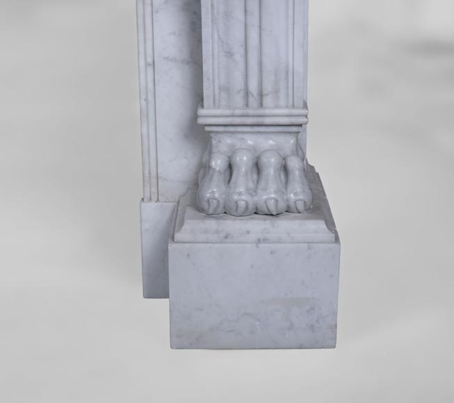 Antique Napoleon III style fireplace with lion's paws in Carrara marble -8
