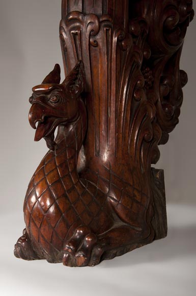 Stair banister with griffin decor made out of mahogany circa 1910-1