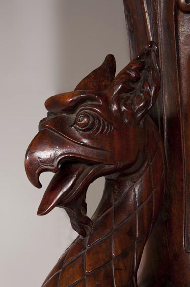 Stair banister with griffin decor made out of mahogany circa 1910-2
