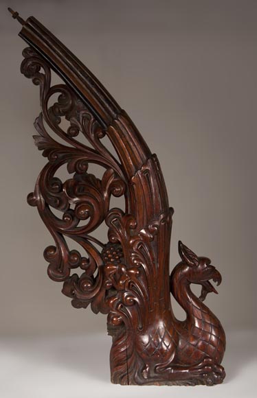 Stair banister with griffin decor made out of mahogany circa 1910-3