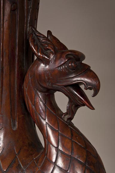 Stair banister with griffin decor made out of mahogany circa 1910-4
