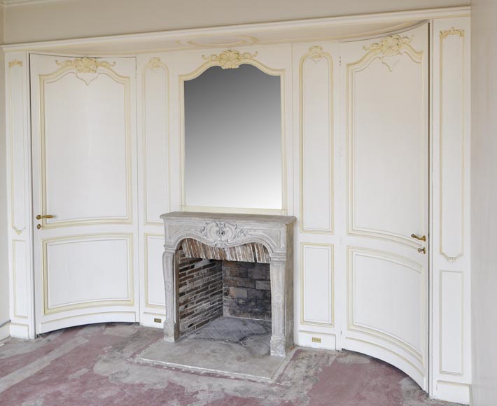 Beautiful Louis XV style paneled room with 18th century stone fireplace-1