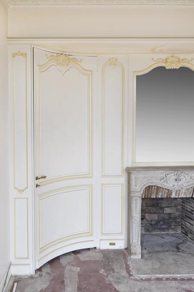 Beautiful Louis XV style paneled room with 18th century stone fireplace-2