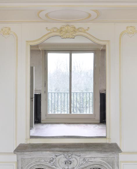 Beautiful Louis XV style paneled room with 18th century stone fireplace-7