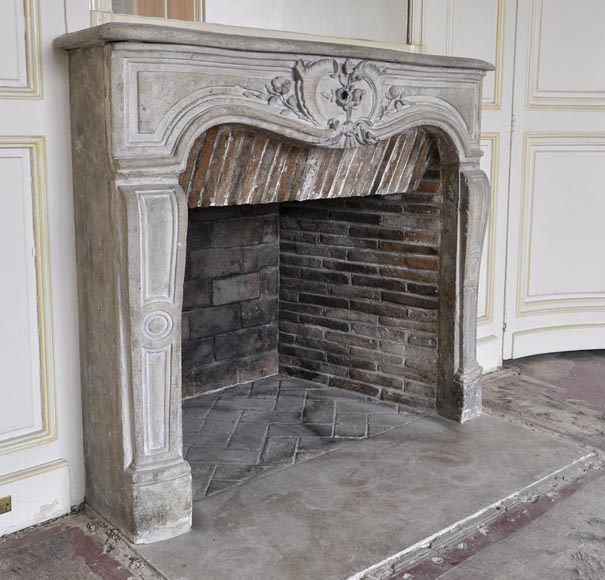 Beautiful Louis XV style paneled room with 18th century stone fireplace-14