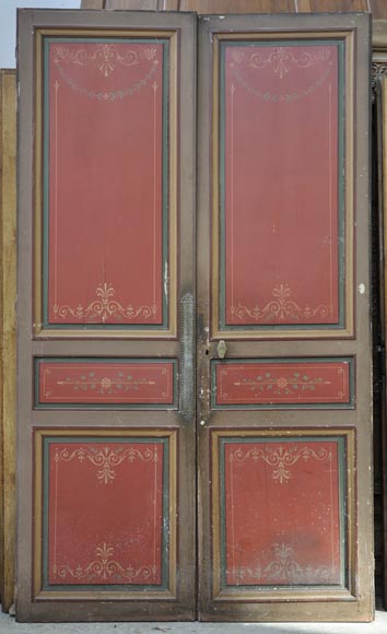 Antique double door with painted floral decor-0