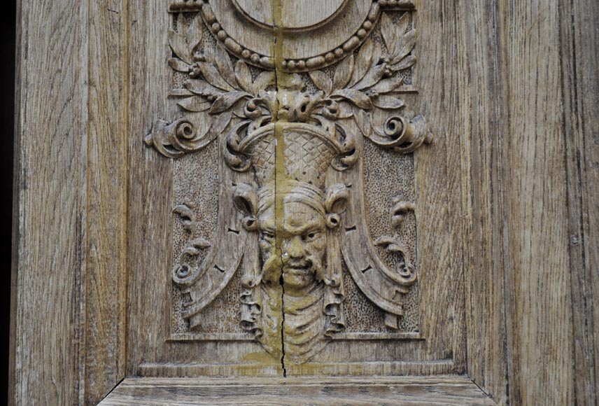 Carved oak wood double door with grotesque decor-4