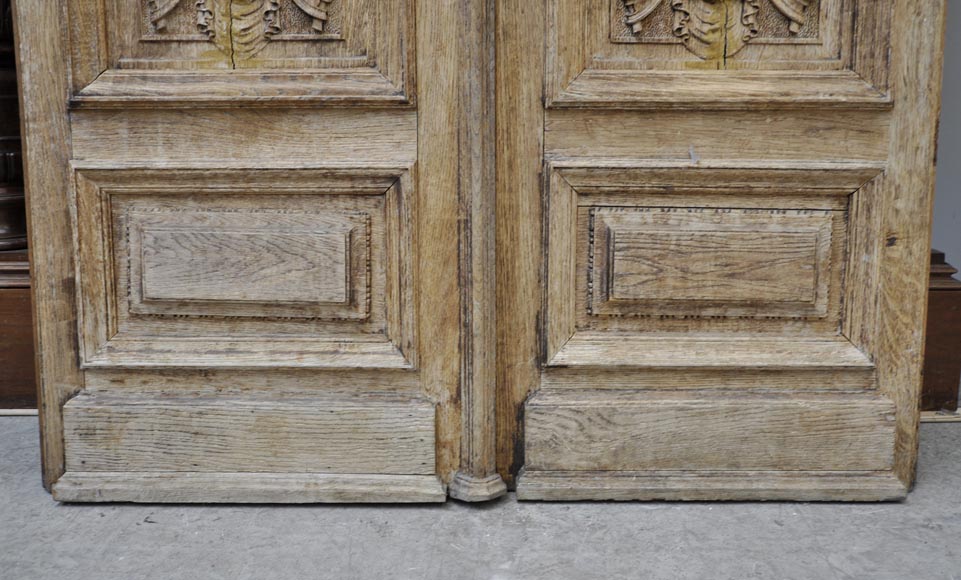Carved oak wood double door with grotesque decor-6