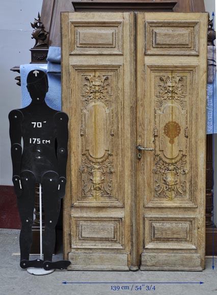 Carved oak wood double door with grotesque decor-9