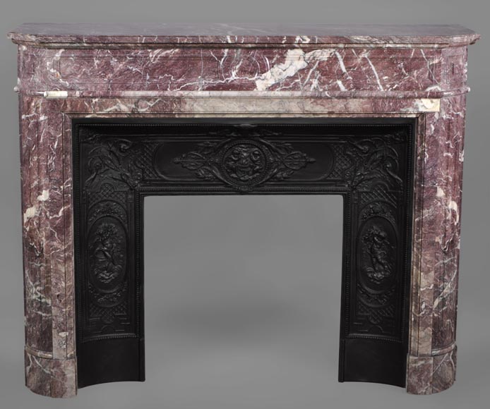 Beautiful antique Louis XVI style fireplace with round corners in violet Villefranche marble -0