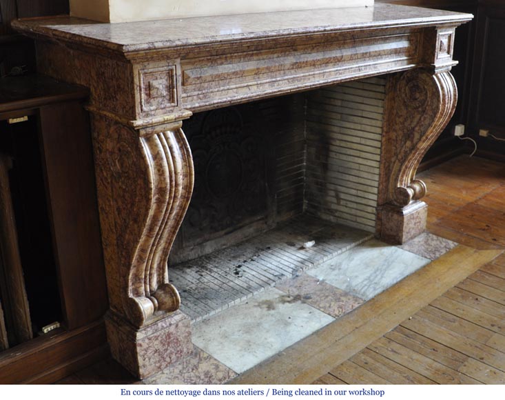 Beautiful antique fireplace in Louis Phillipe style carved out of Brocatelle marble-2