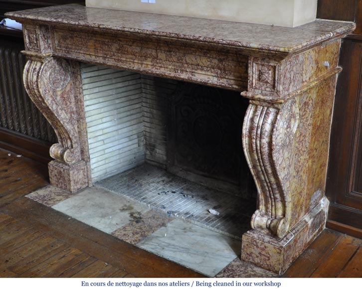 Beautiful antique fireplace in Louis Phillipe style carved out of Brocatelle marble-7