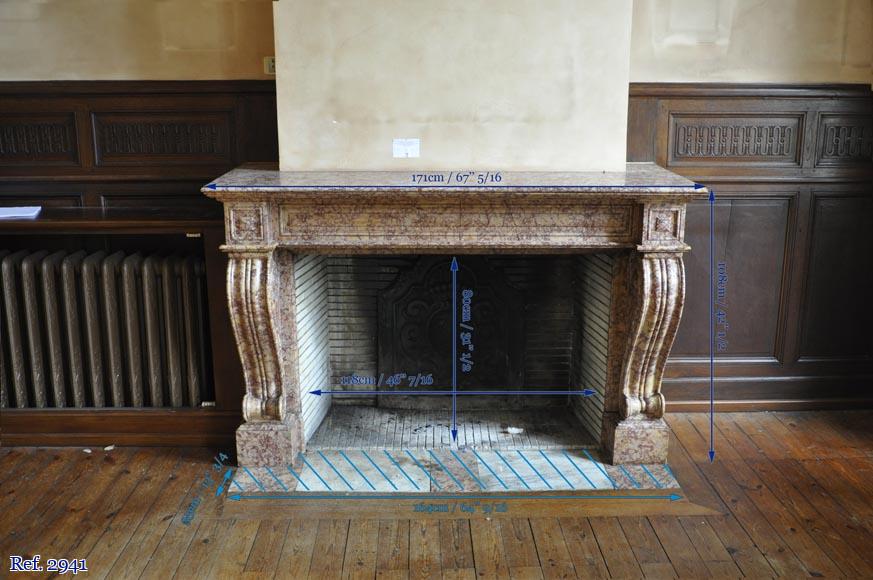 Beautiful antique fireplace in Louis Phillipe style carved out of Brocatelle marble-12