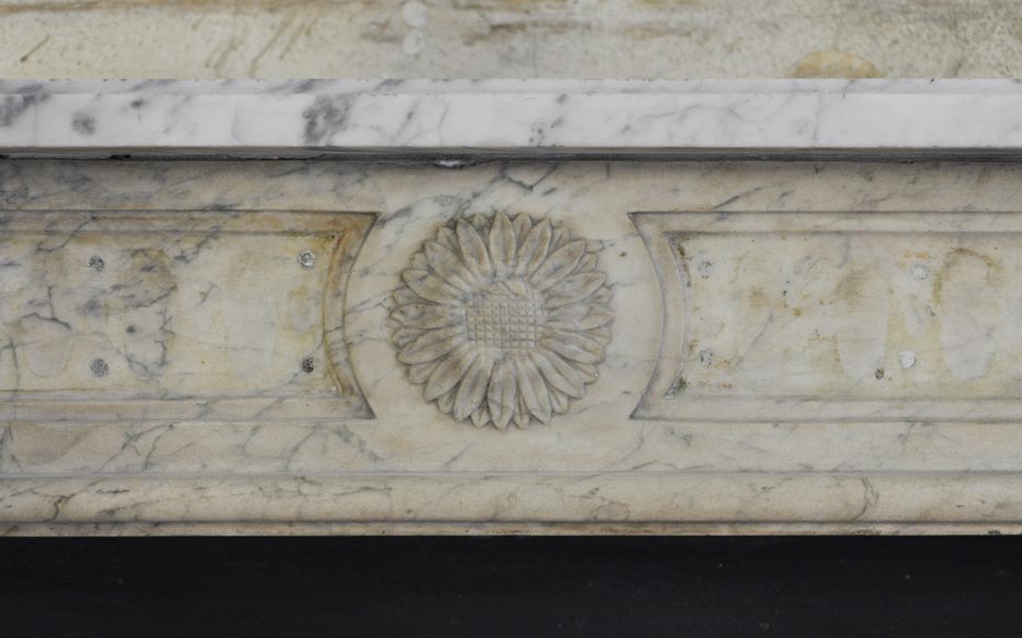 Antique Louis XVI period Fireplace in Carrara marble ornamented with flowers-1