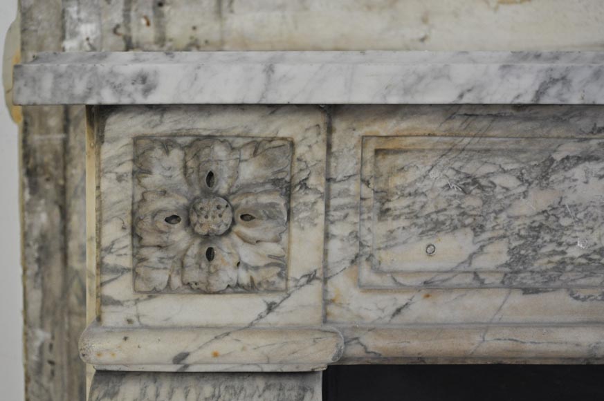 Antique Louis XVI period Fireplace in Carrara marble ornamented with flowers-3