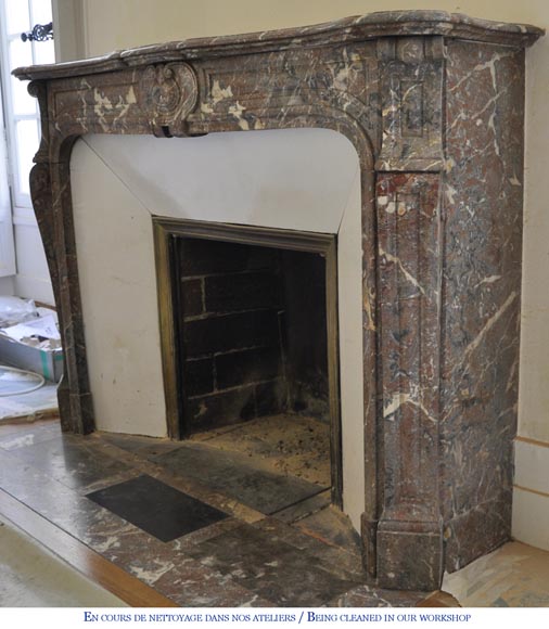 Antique Louis XV style fireplace in Red from the North marble, 19th century-5