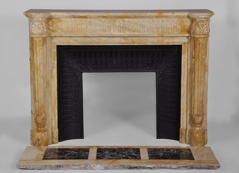 Beautiful antique Louis XVI style fireplace in Yellow from Siena marble with half-columns-0