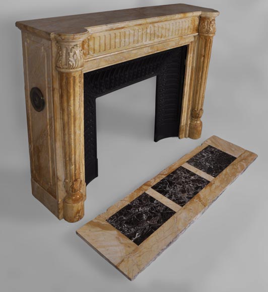 Beautiful antique Louis XVI style fireplace in Yellow from Siena marble with half-columns-2