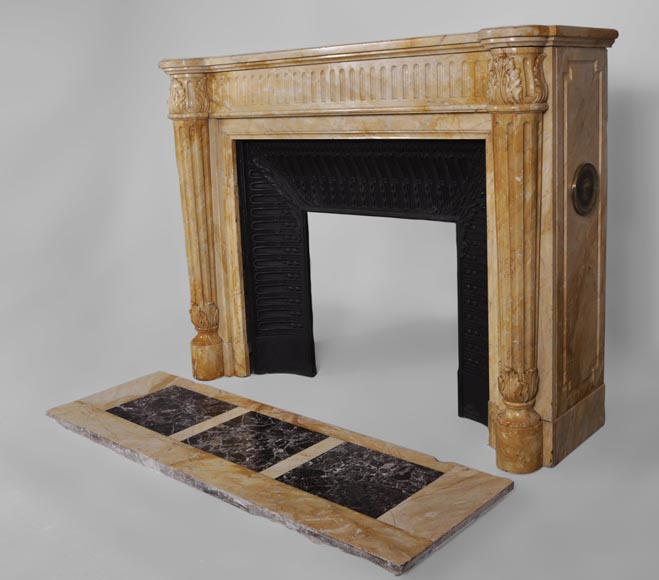 Beautiful antique Louis XVI style fireplace in Yellow from Siena marble with half-columns-5