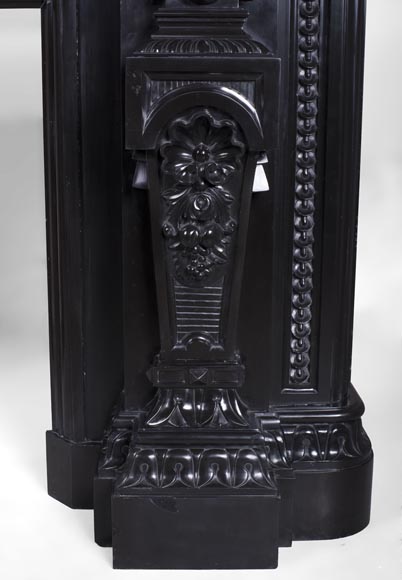 Rare Napoleon III style antique fireplace in Belgium Black marble, richly decorated-11