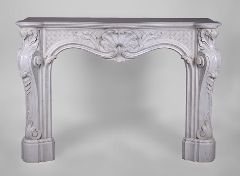 Beautiful antique Louis XV style fireplace with opulent decor in white Carrara marble-0