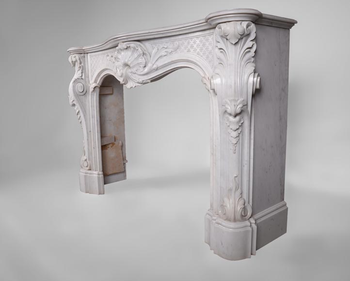 Beautiful antique Louis XV style fireplace with opulent decor in white Carrara marble-7